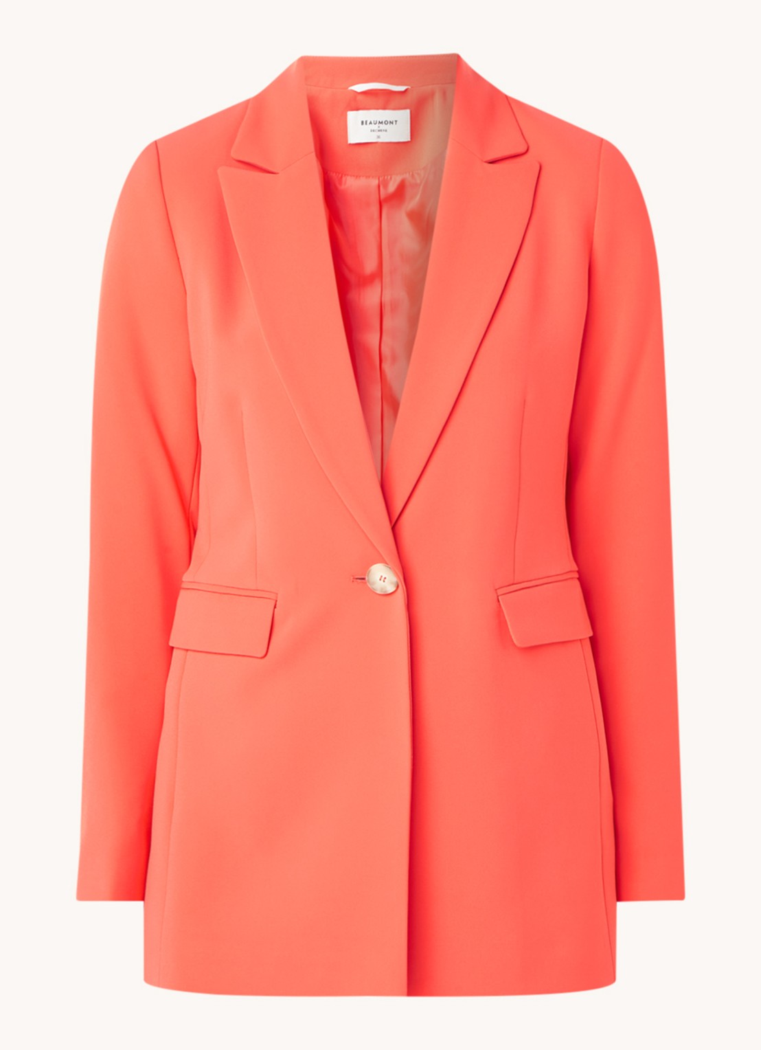 Beaumont Longline blazer met klepzakken - voorkant 2 koraalrood