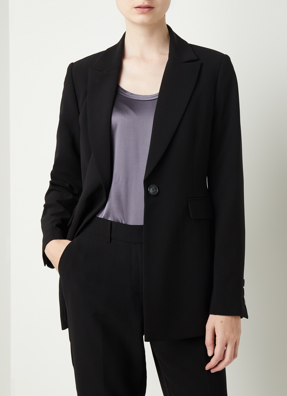 Beaumont Longline blazer van crêpe met klepzakken - detail zwart