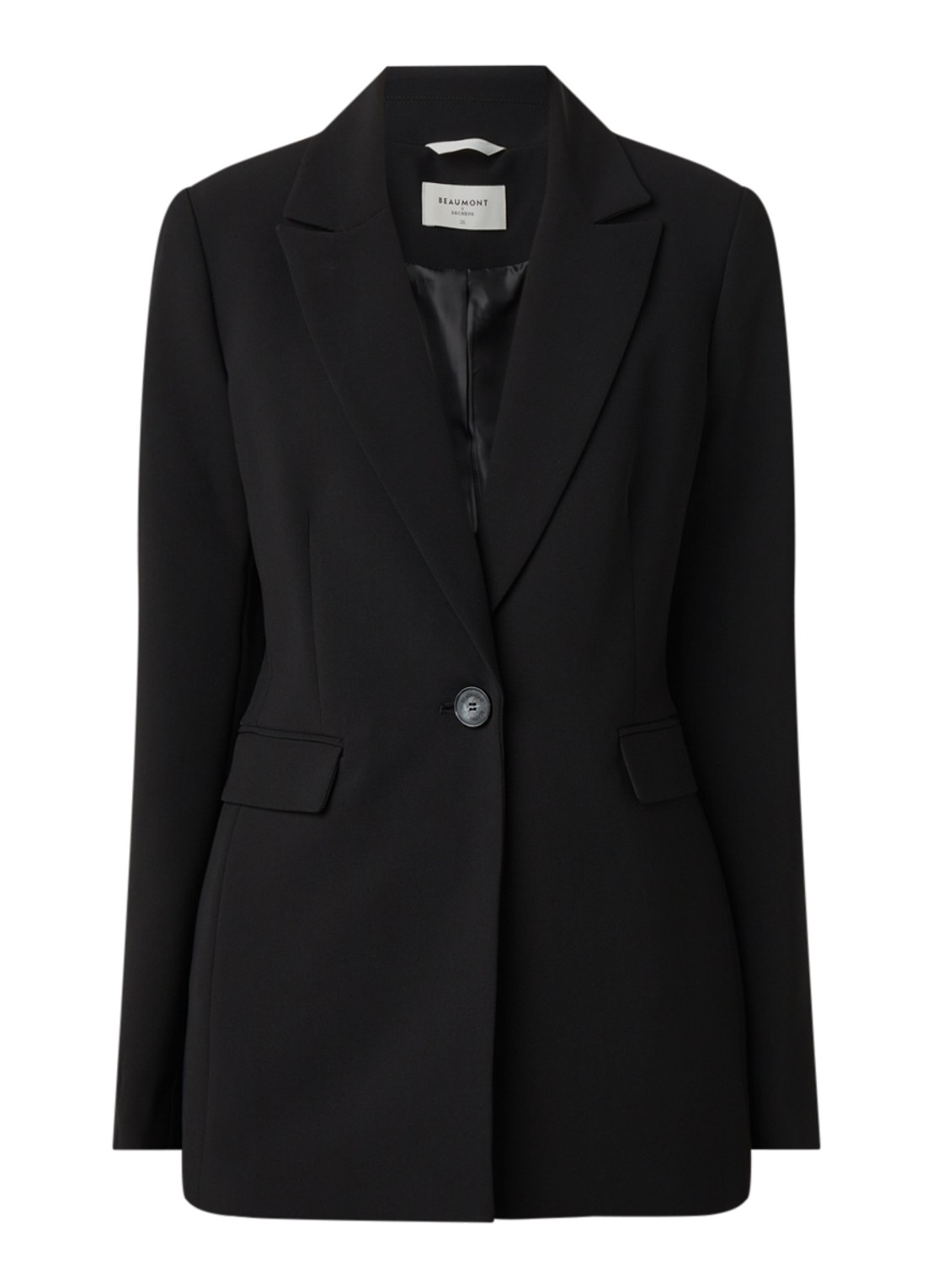 Beaumont Longline blazer van crêpe met klepzakken - voorkant 3 zwart