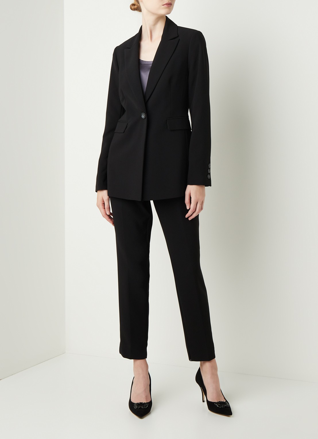 Beaumont Longline blazer van crêpe met klepzakken - voorkant 4 zwart