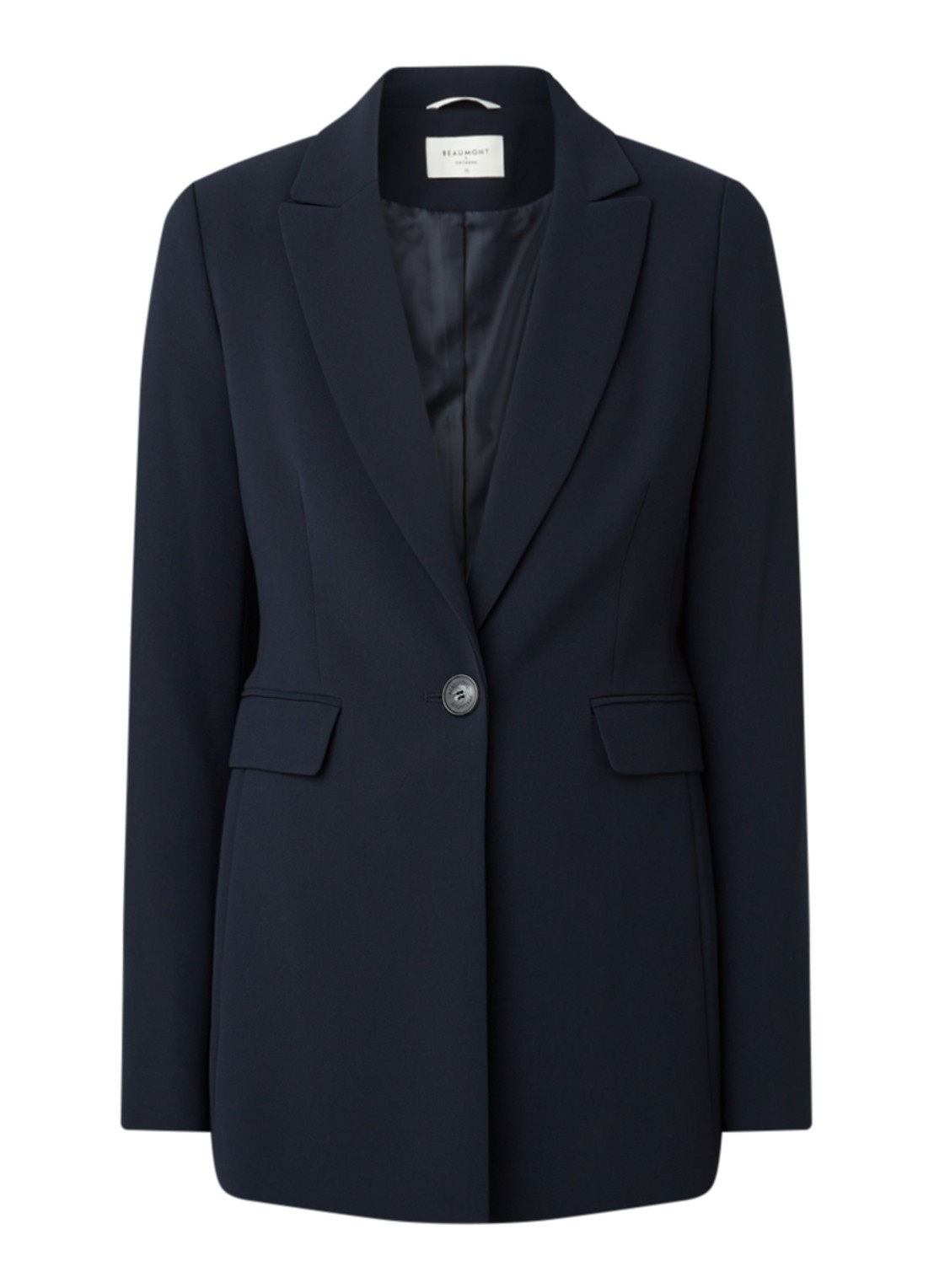Beaumont Longline blazer van crêpe met klepzakken - voorkant 2 donkerblauw