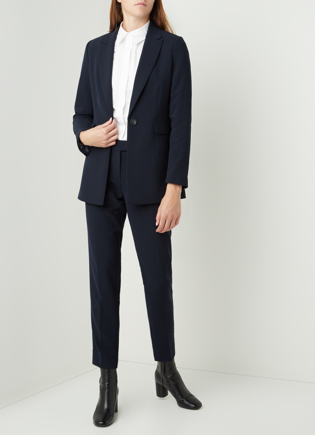 Beaumont Longline blazer van crêpe met klepzakken - voorkant 3 donkerblauw