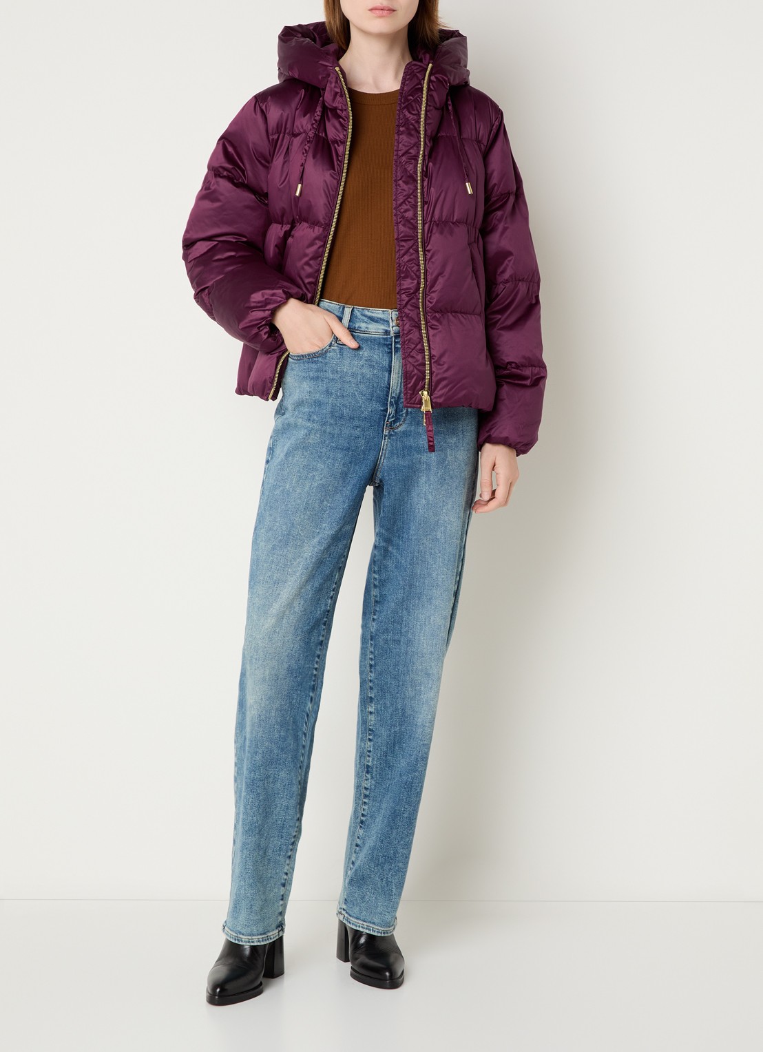 Beaumont Marian puffer jack met ritszakken - voorkant 3 aubergine