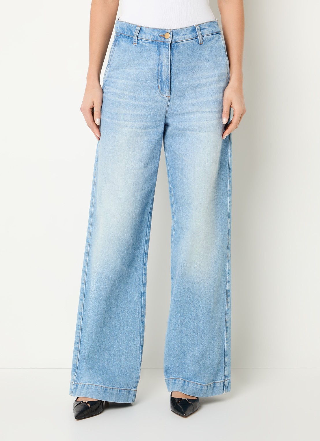 Beaumont Maxime high waist wide leg jeans met lichte wassing - detail 3 indigo