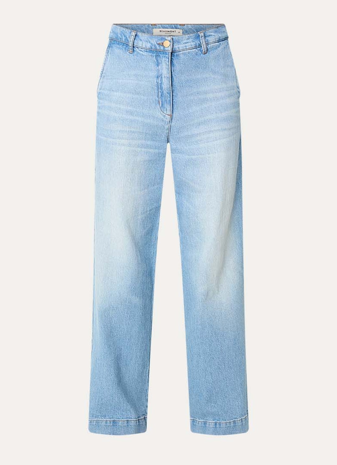 Beaumont Maxime high waist wide leg jeans met lichte wassing - voorkant indigo