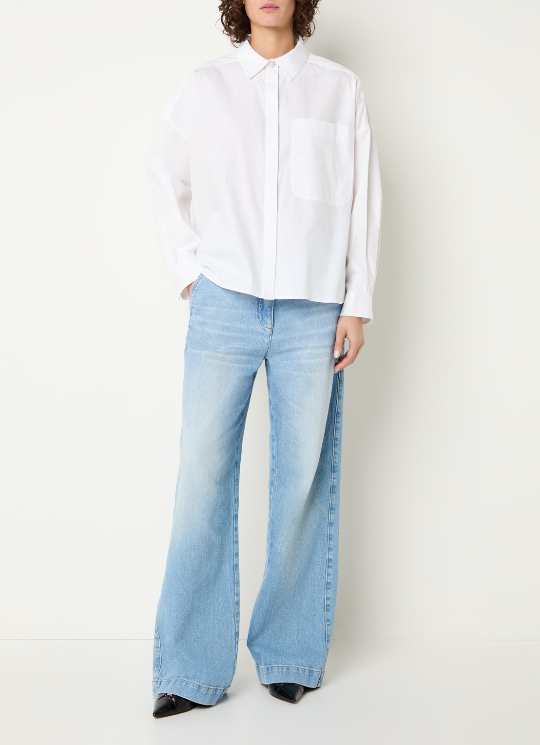 Beaumont Maxime high waist wide leg jeans met lichte wassing - voorkant 2 indigo