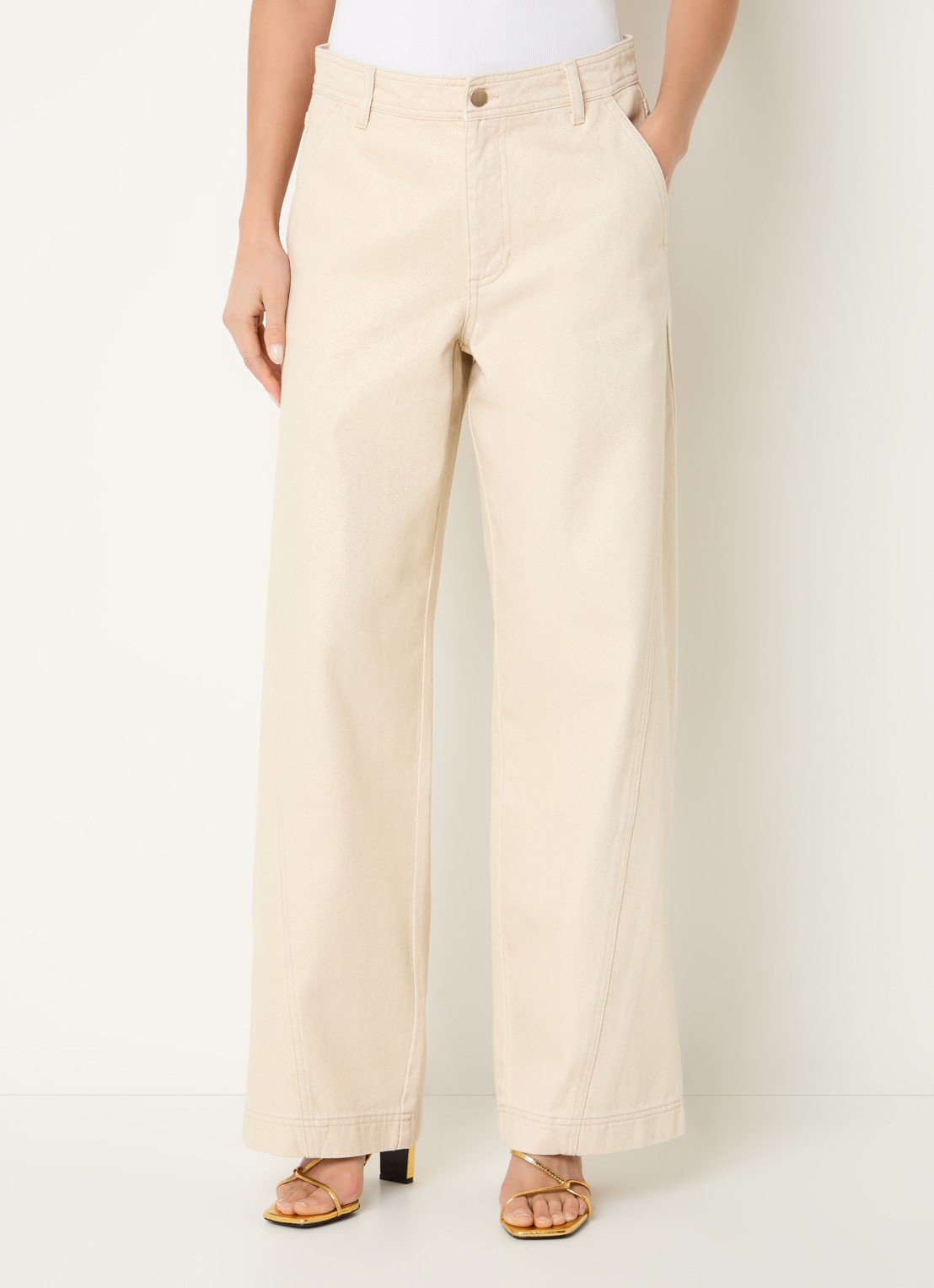 Beaumont Milly high waist wide leg jeans met lurex - detail goud