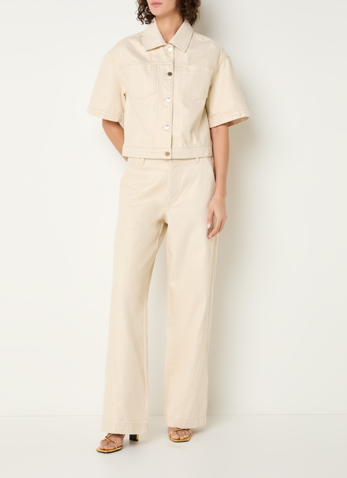 Beaumont Milly high waist wide leg jeans met lurex - voorkant 4 goud