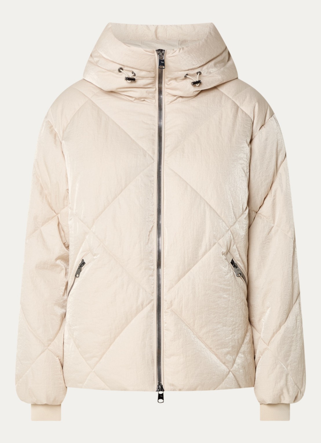 Beaumont Nowy puffer jack met capuchon en glanzende finish  - voorkant creme