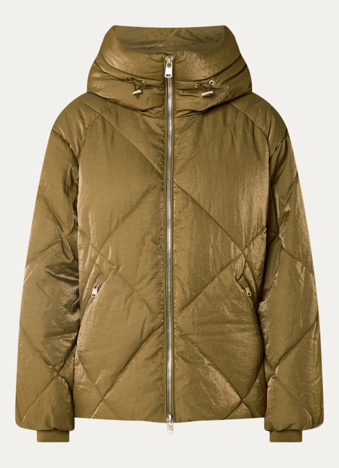Beaumont Nowy puffer jack met capuchon en glanzende finish  - voorkant 2 goud