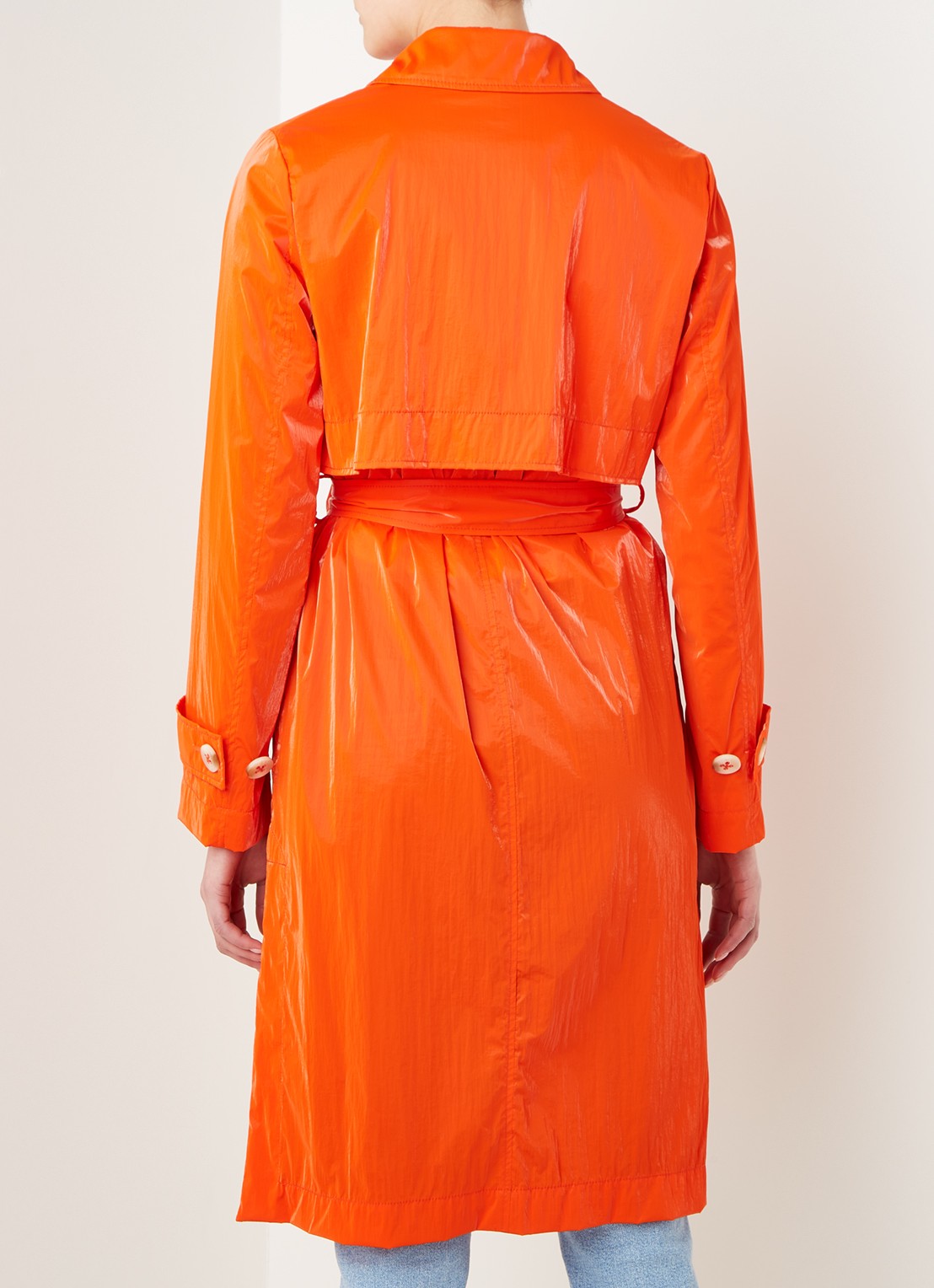 Beaumont Trenchcoat met strikceintuur en steekzakken - achterkant 2 orange