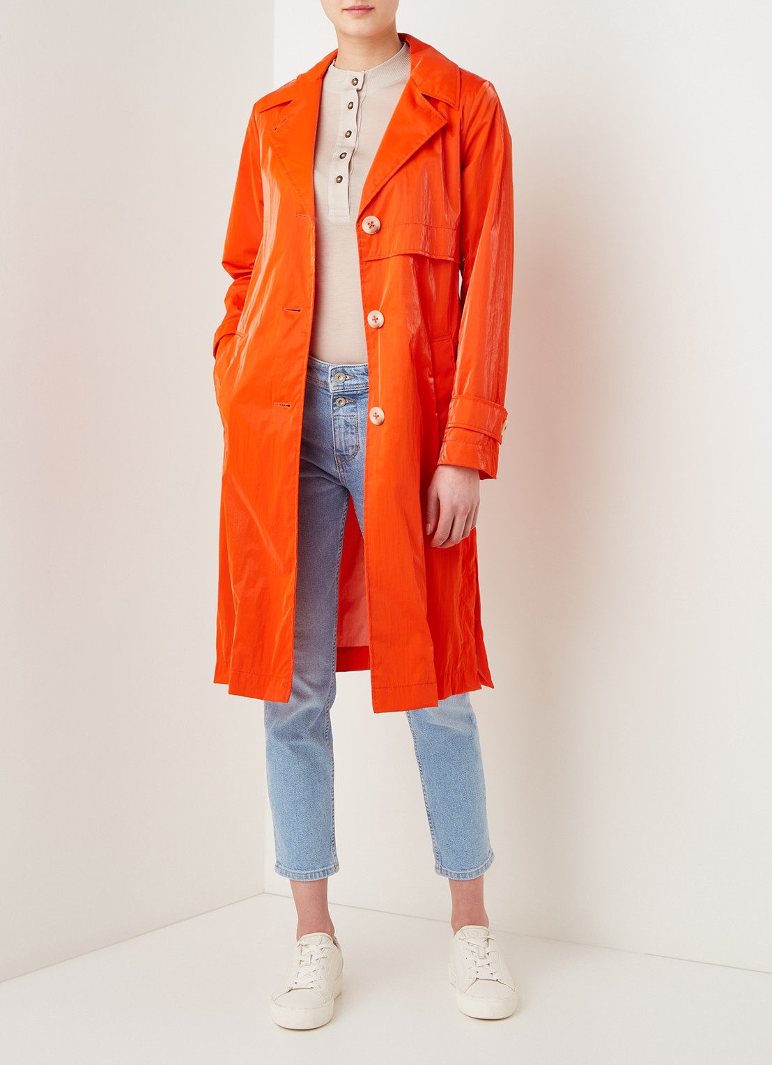 Beaumont Trenchcoat met strikceintuur en steekzakken - voorkant 4 orange