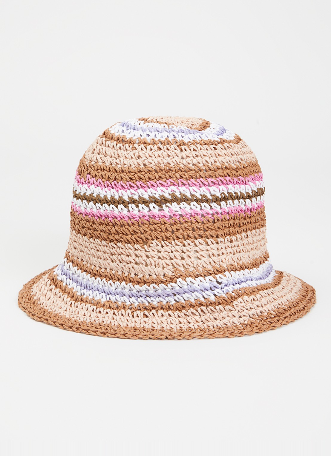 Becksöndergaard Bucket hoed van papier met streepprint - voorkant lichtbruin