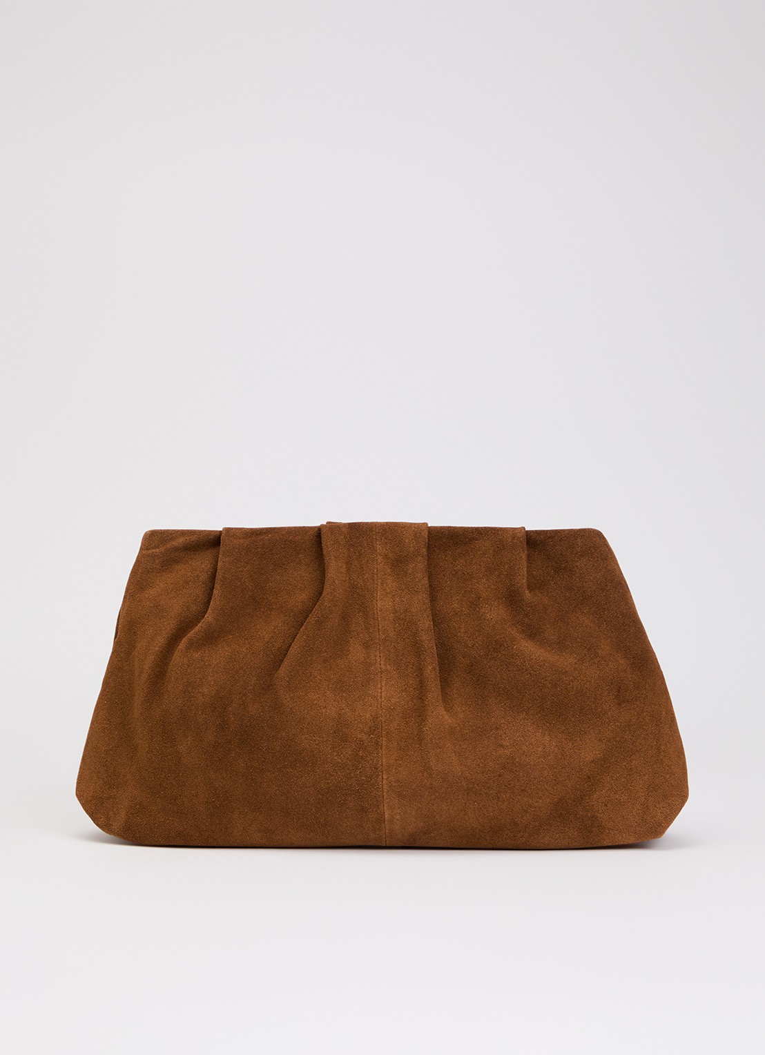 Becksöndergaard Clutch van suède met plooidetail - voorkant roestbruin