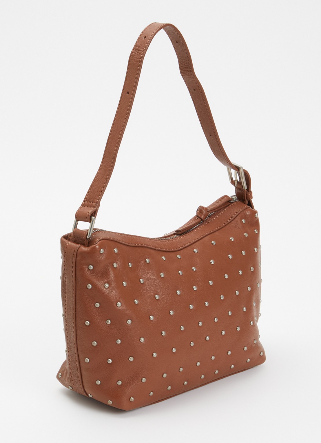 Becksöndergaard Schoudertas van leer met studs en afneembare schouderriem - achterkant 5 cognac