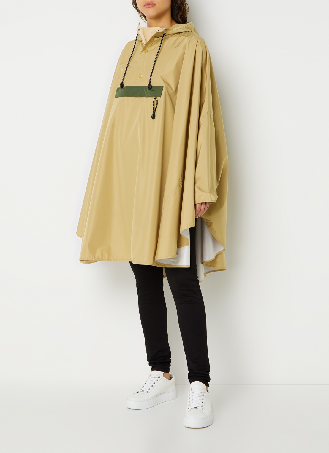 Becksöndergaard Solid oversized poncho met capuchon en ritszak - detail 3 khaki
