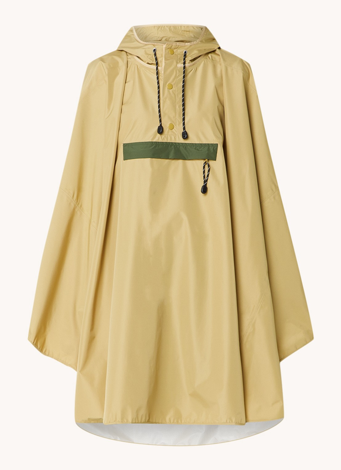 Becksöndergaard Solid oversized poncho met capuchon en ritszak - voorkant khaki