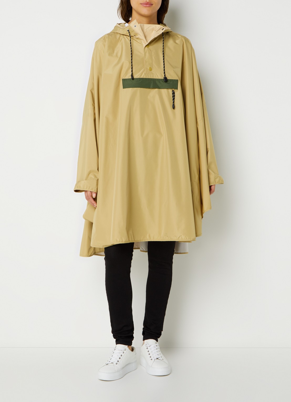 Becksöndergaard Solid oversized poncho met capuchon en ritszak - voorkant 2 khaki