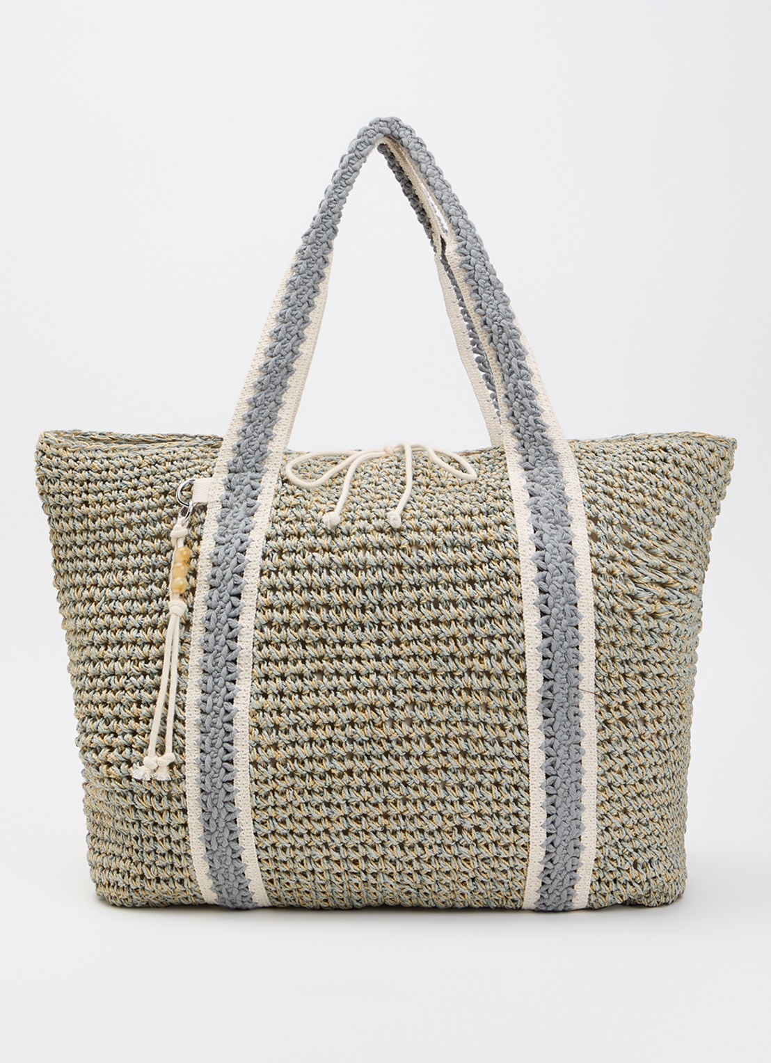 Becksöndergaard Strawchet Pheobe strandtas van raffia - voorkant 2 blauwgrijs
