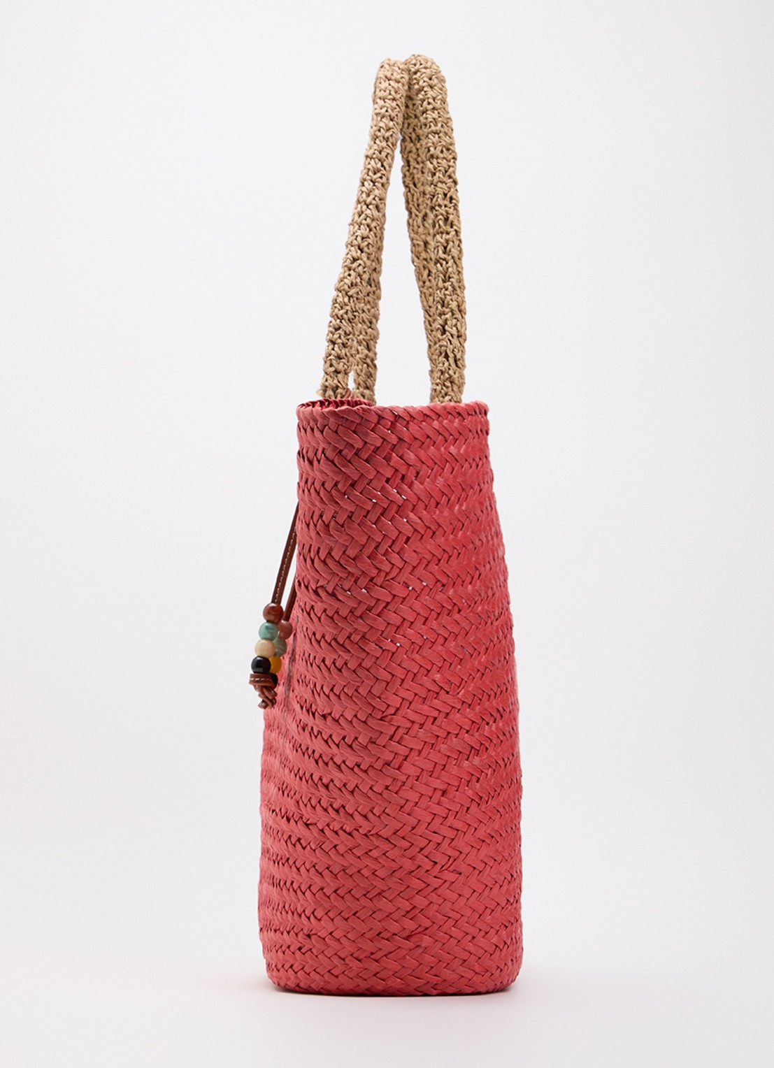 Becksöndergaard Strawie Reese strandtas van raffia - detail 3 koraalrood