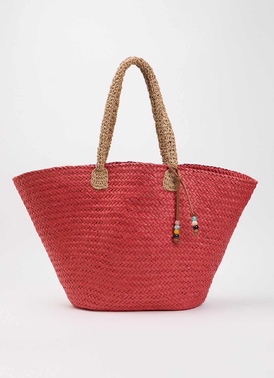 Becksöndergaard Strawie Reese strandtas van raffia - voorkant koraalrood