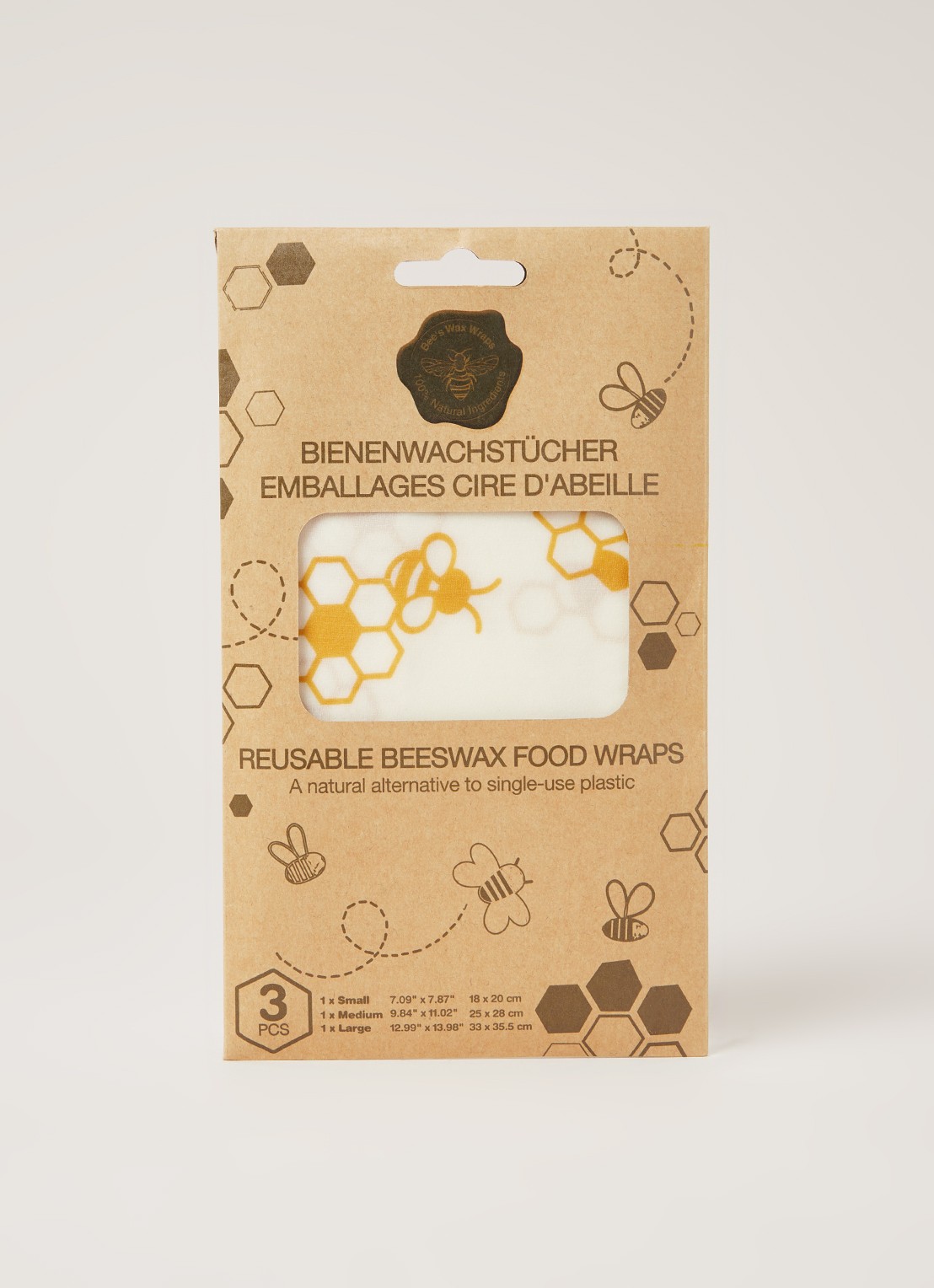Bee's Wax Beeswax herbruikbare bijenwasdoek set van 3 - voorkant 2 wit