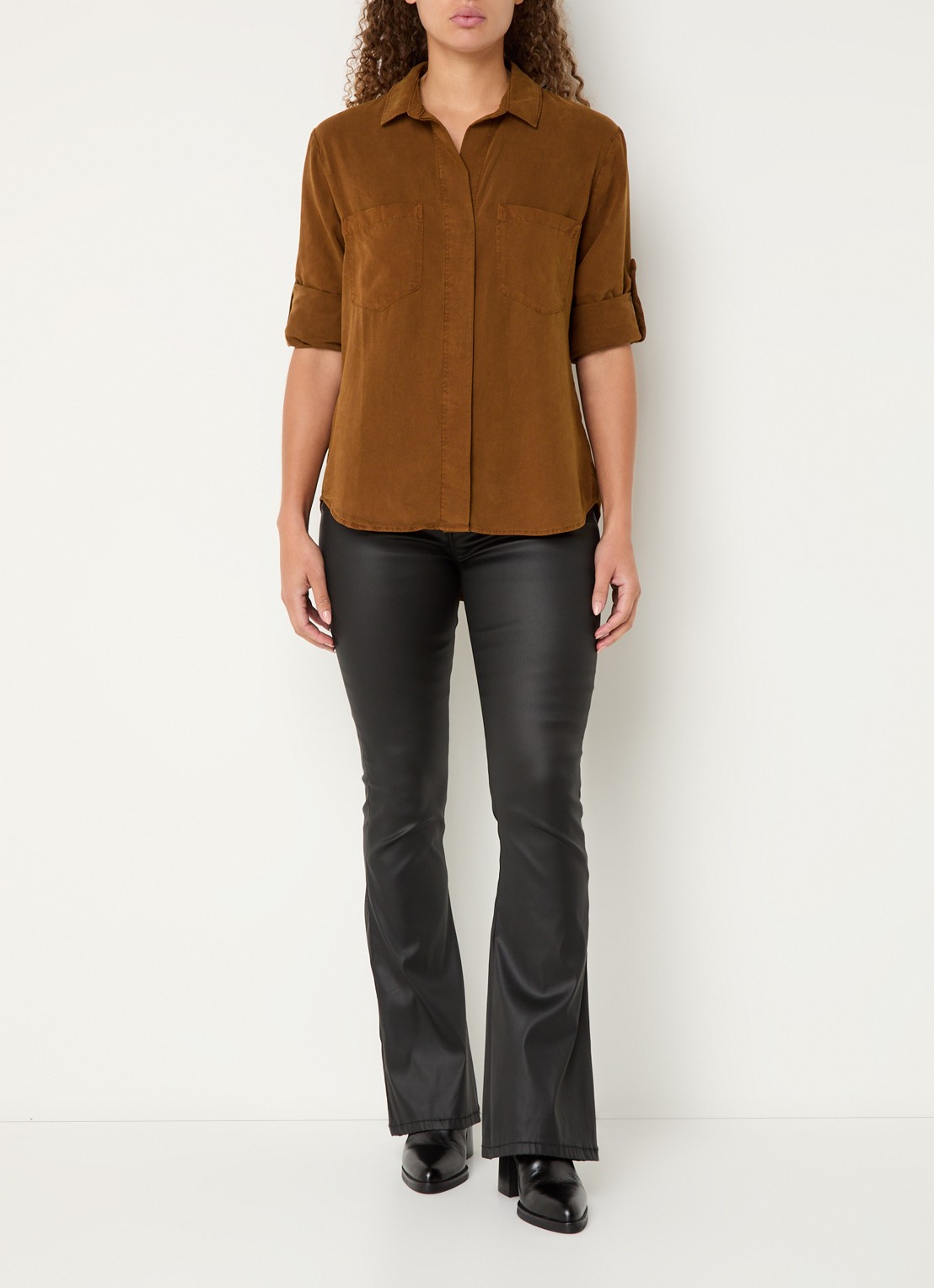 Bella Dahl Blouse  met borstzakken - voorkant 4 bruin