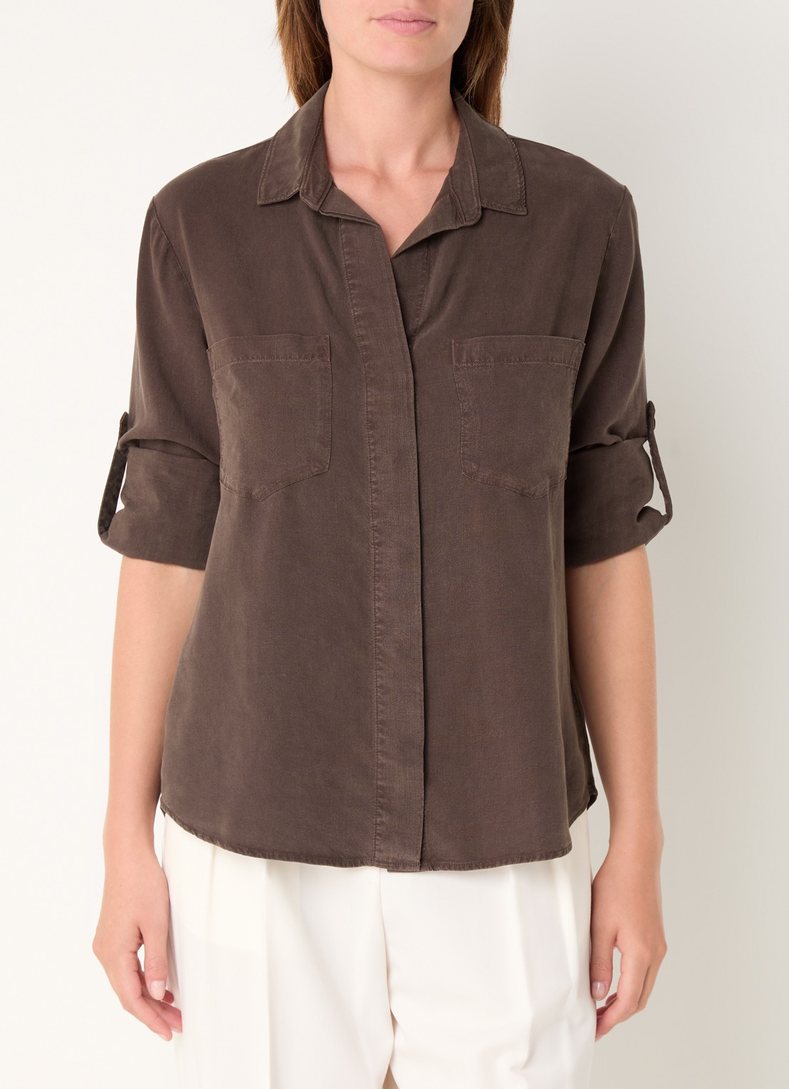 Bella Dahl Blouse  met borstzakken - detail 3 donkerbruin