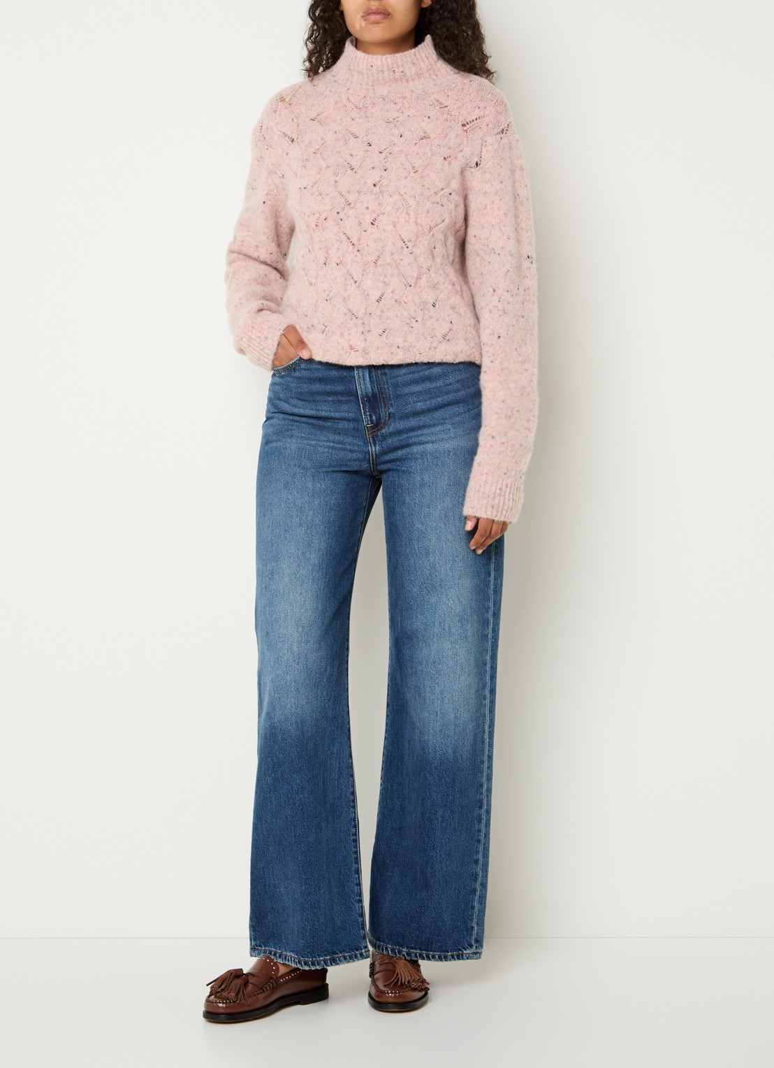 Bellamy Thebe kabelgebreide trui in alpaca wolblend - voorkant 2 oudroze
