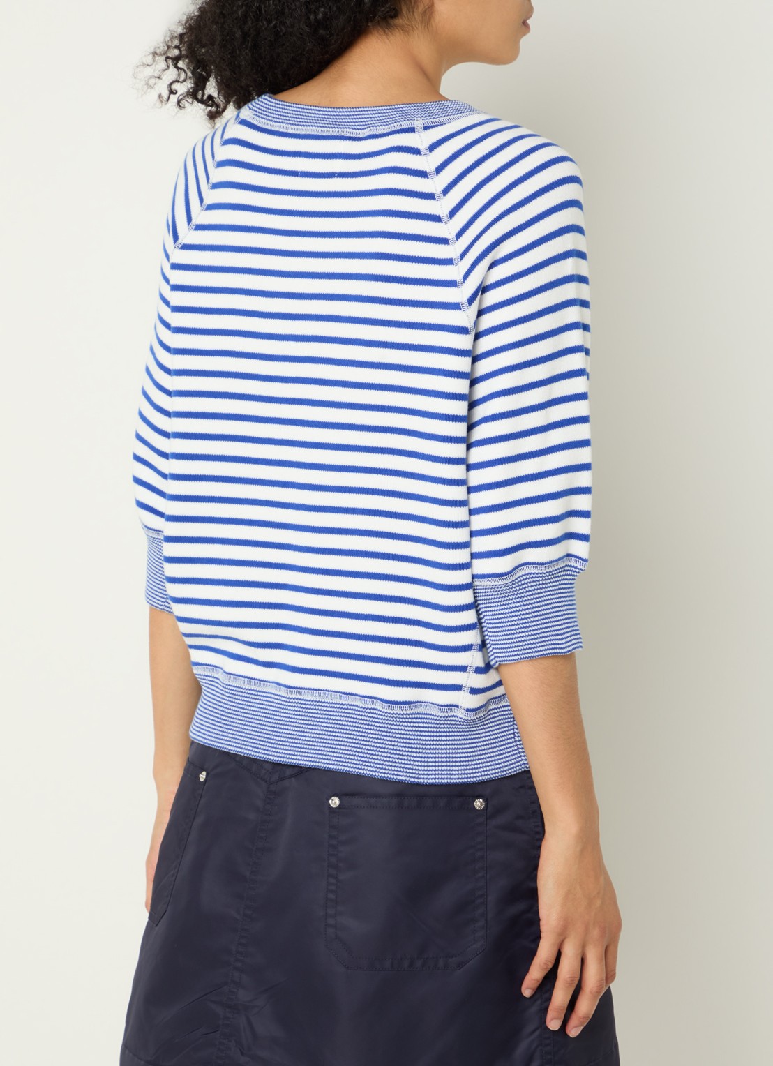 Bellerose Anglet fijngebreide pullover met streepprint - achterkant kobaltblauw