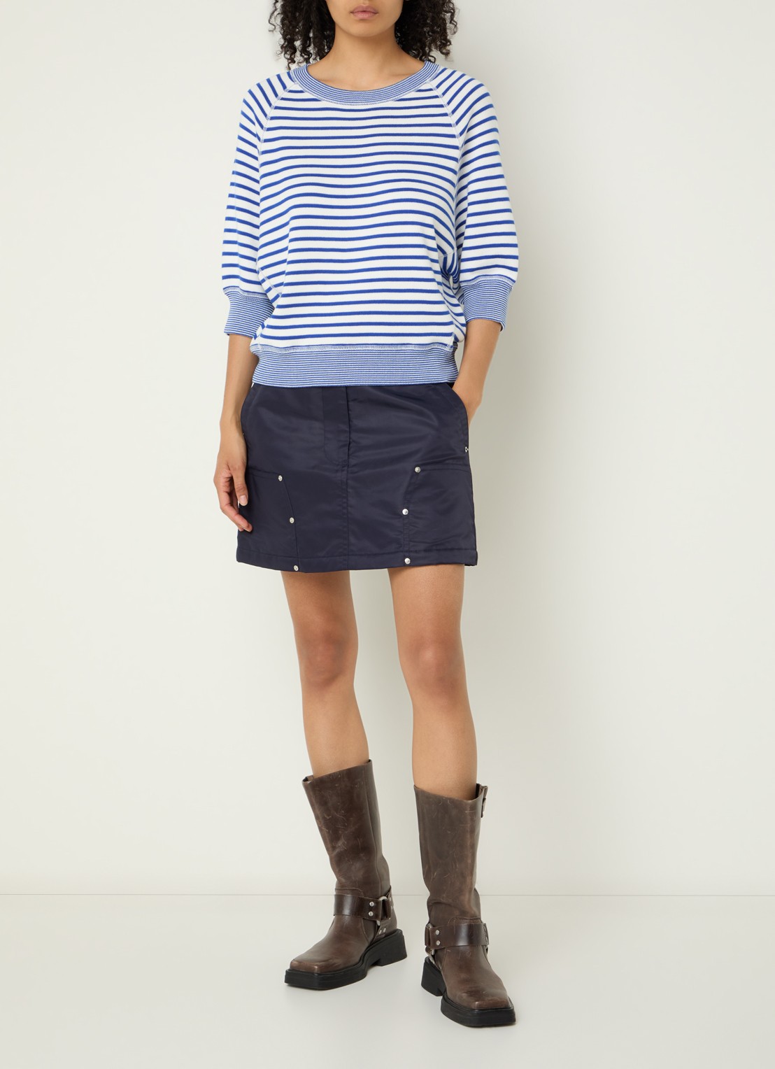 Bellerose Anglet fijngebreide pullover met streepprint - voorkant 3 kobaltblauw