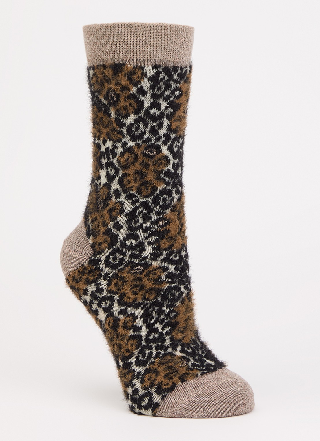 Bellerose Bolou sokken in wolblend met glitter en panterprint  - voorkant bruin