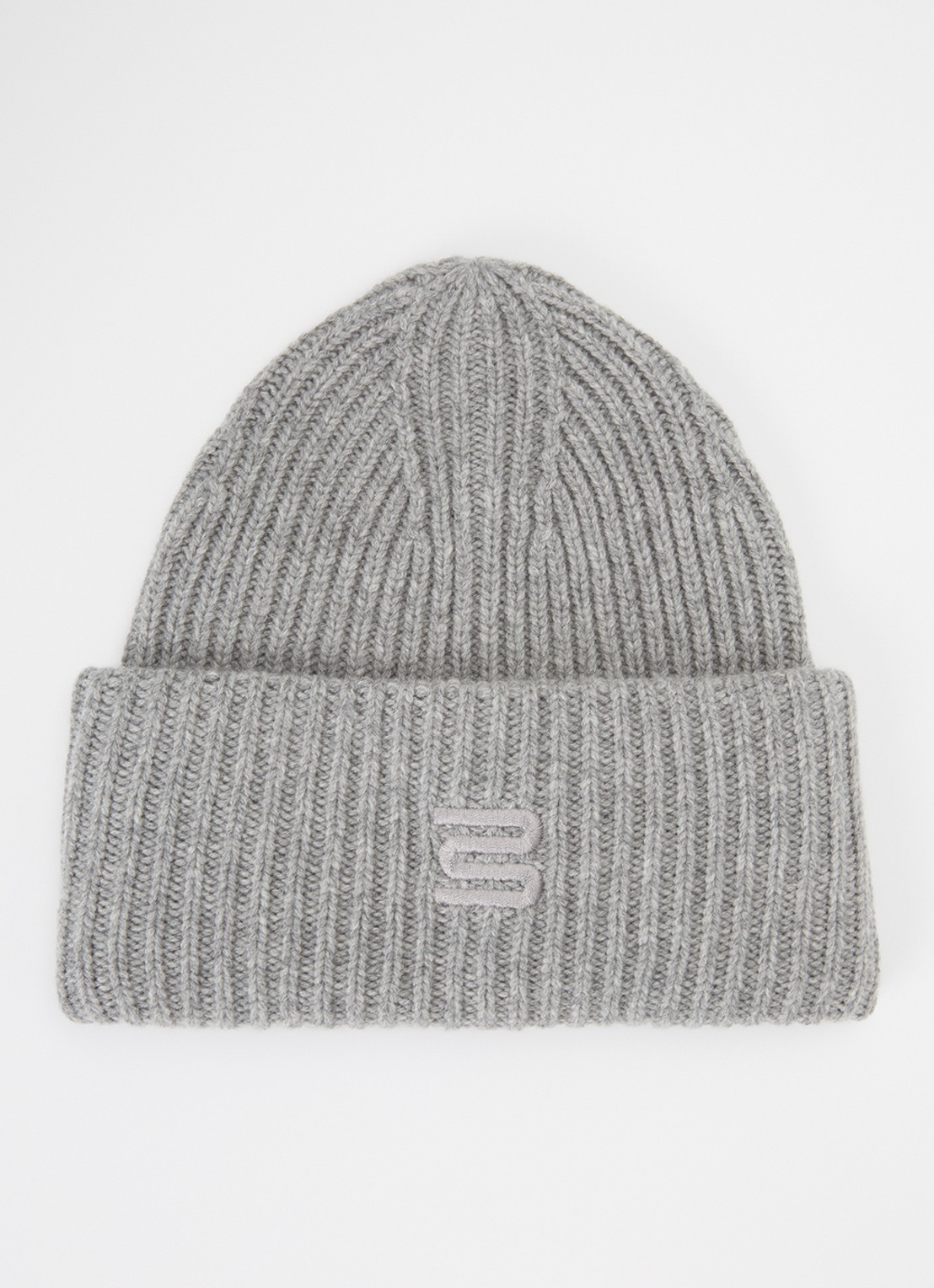 Bellerose Deice ribgebreide muts van merino wol met borduring - voorkant grijsmele