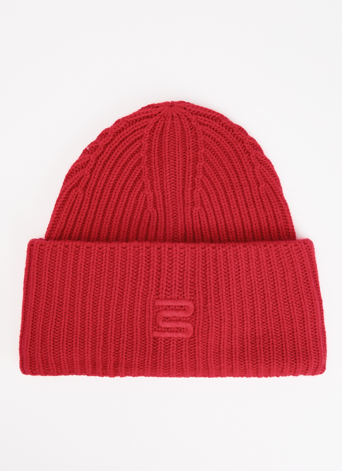 Bellerose Deice ribgebreide muts van merino wol met borduring - voorkant rood