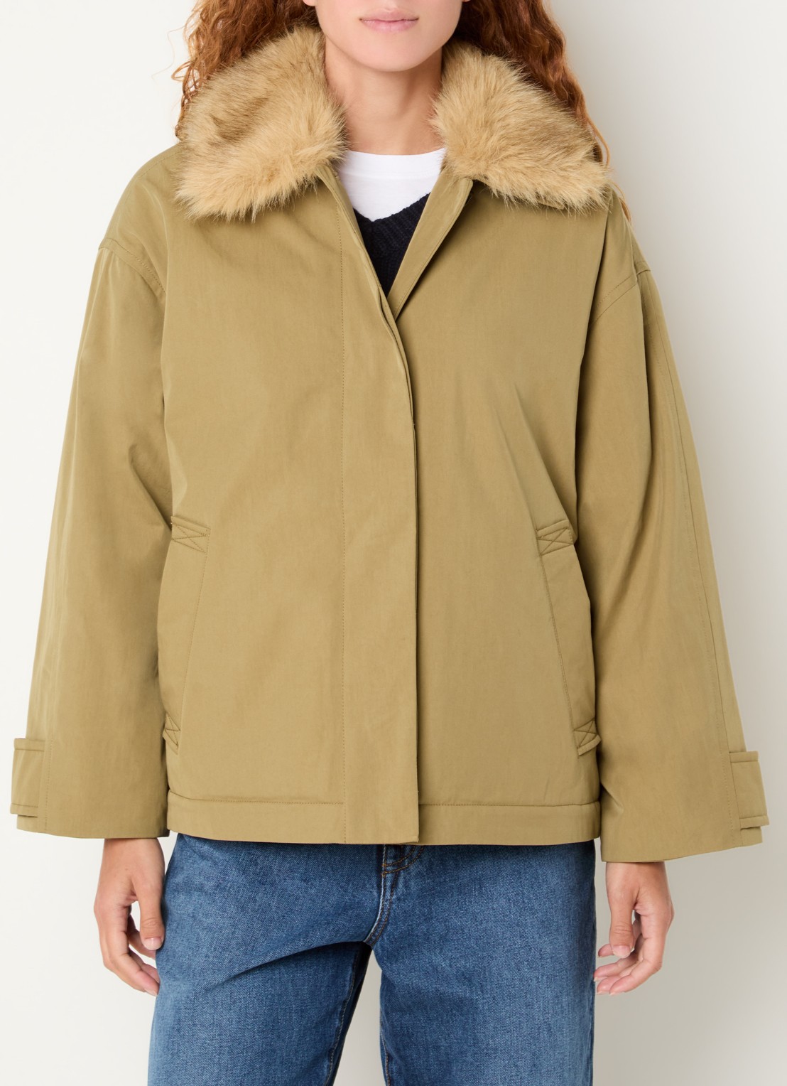 Bellerose Hilma parka met details van imitatiebont - detail mosgroen