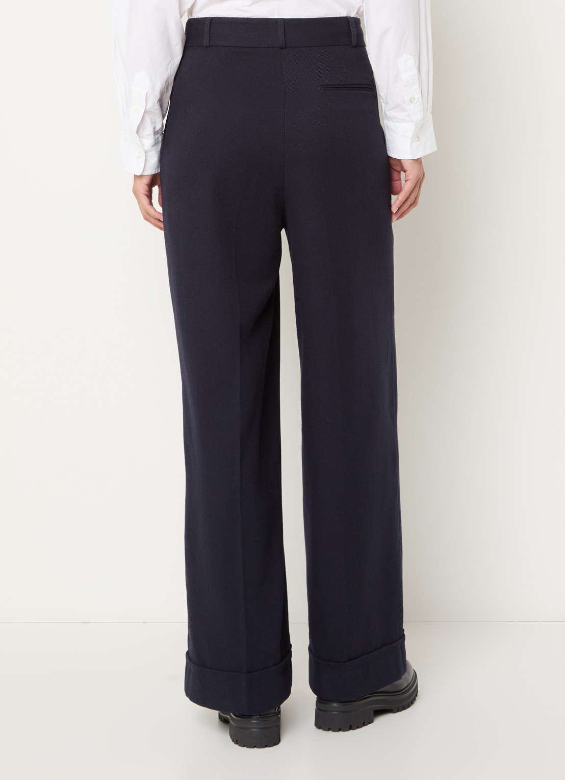Bellerose Japan high waist wide fit broek in wolblend - achterkant 3 donkerblauw