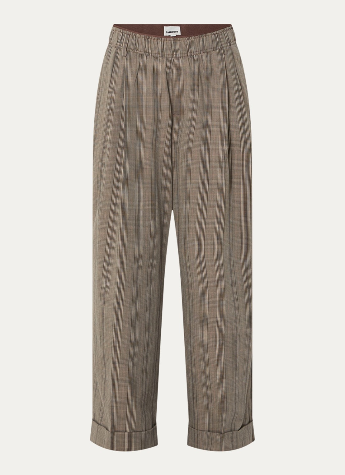 Bellerose Jascha high waist wide fit broek met ruitdessin - voorkant 3 khaki