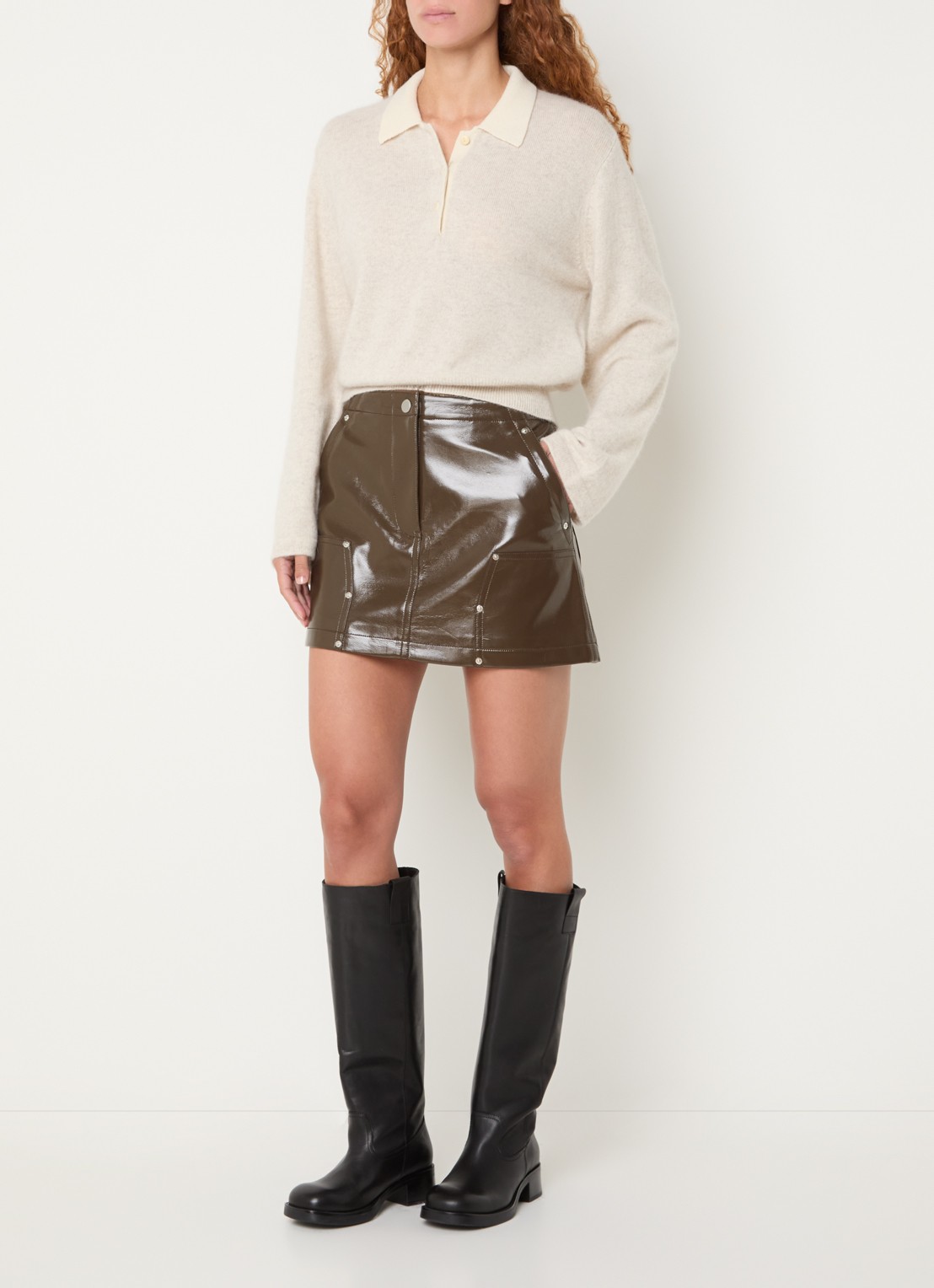 Bellerose Jeezy mini rok van imitatieleer - voorkant 3 bruin