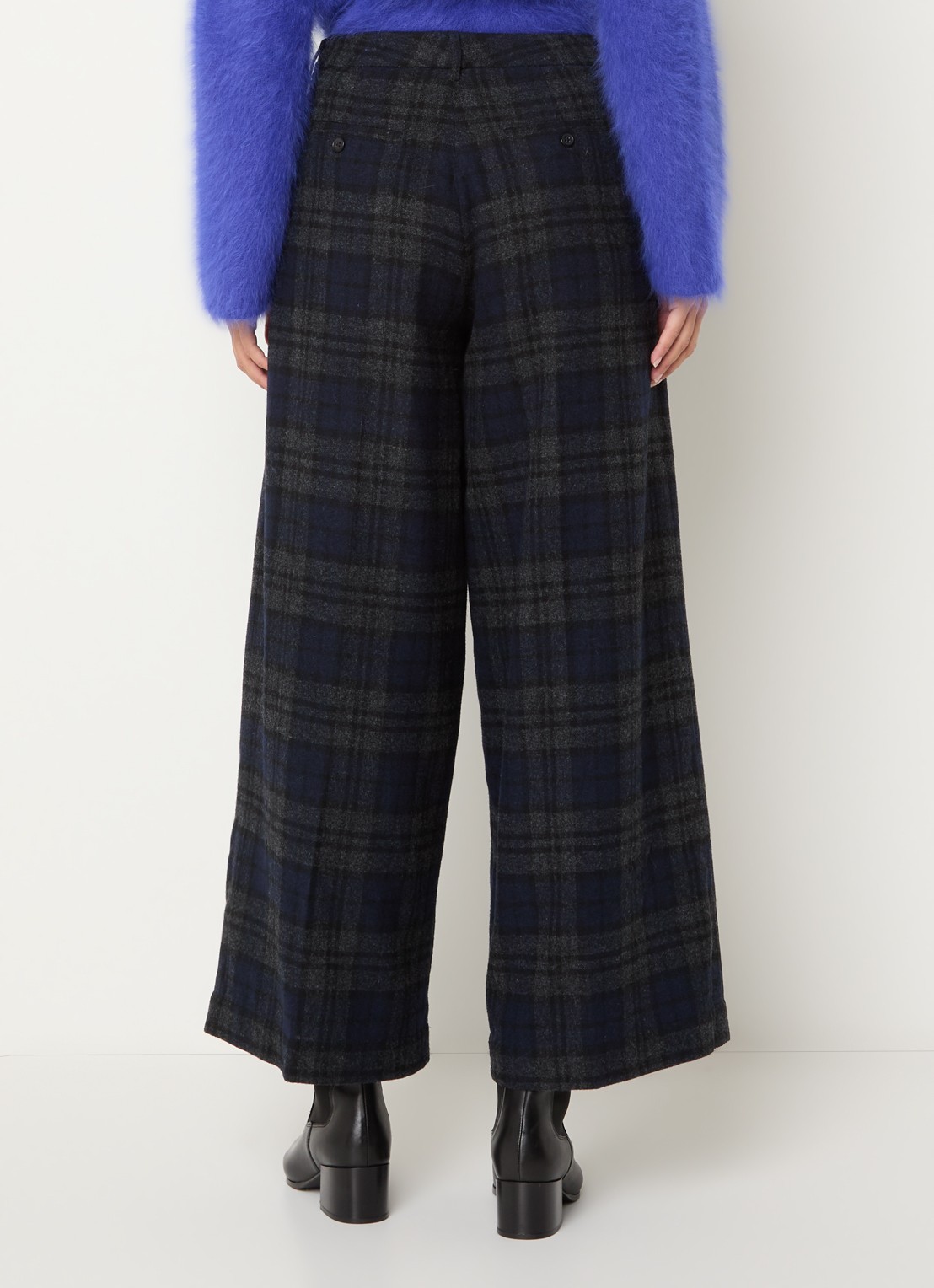 Bellerose Jenoa high waist wide fit broek in wolblend - achterkant 3 donkerblauw