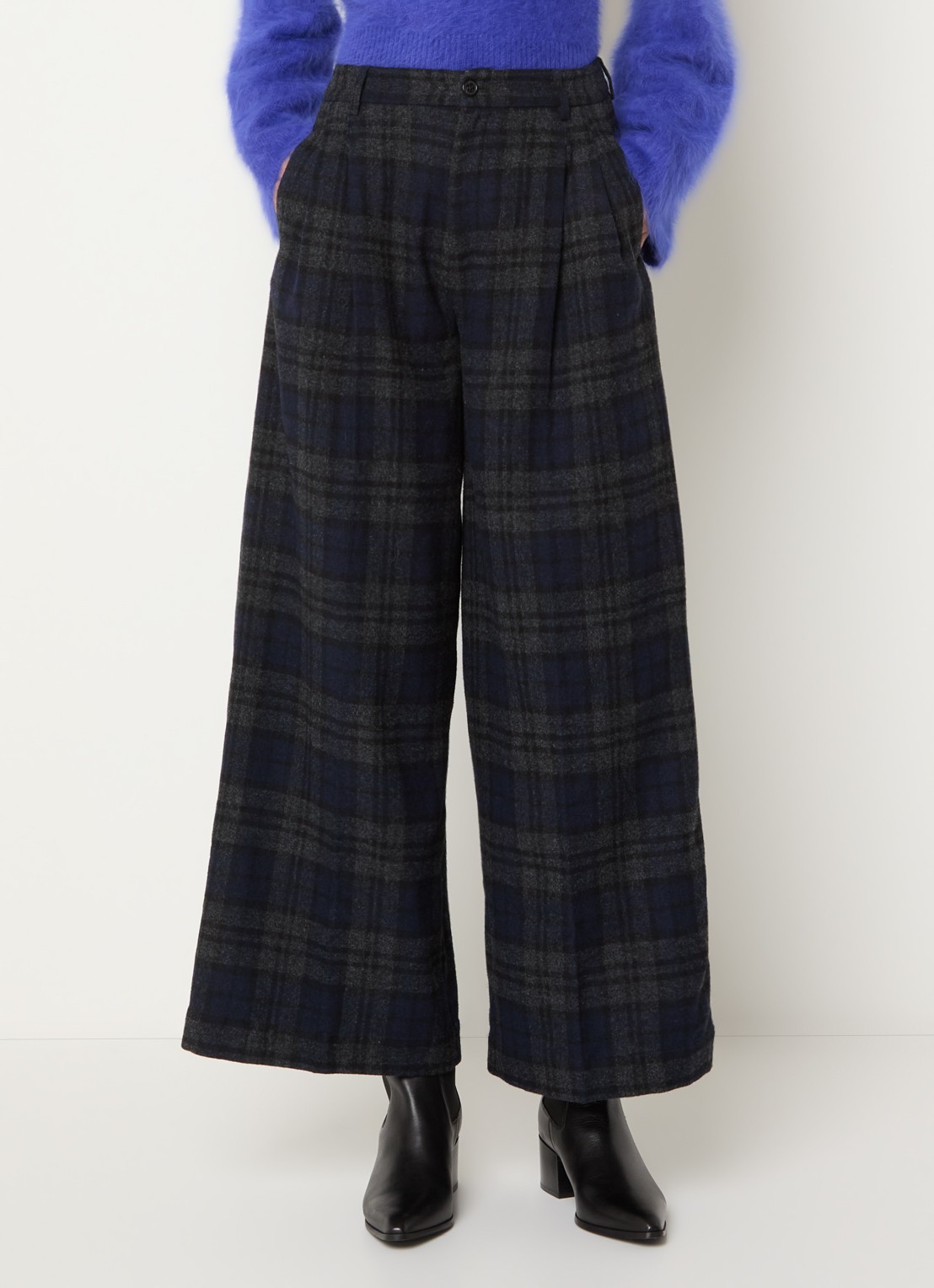 Bellerose Jenoa high waist wide fit broek in wolblend - detail 4 donkerblauw