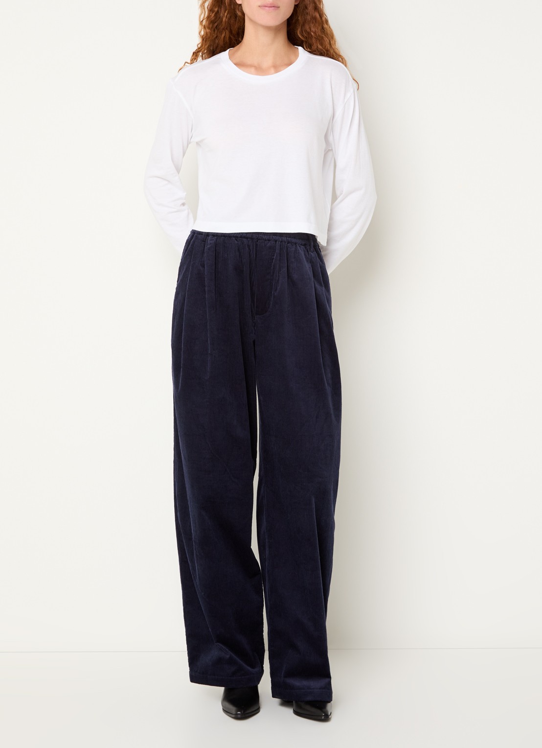 Bellerose Jil high waist wide fit broek met steekzakken - voorkant 3 donkerblauw
