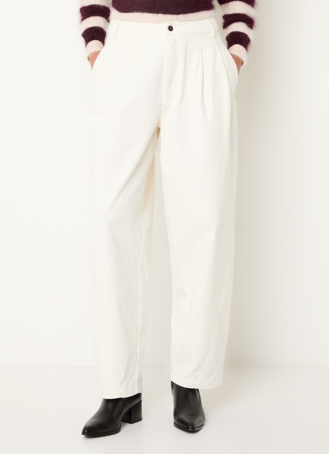 Bellerose Jimi high waist wide fit jeans met gekleurde wassing - detail 4 gebroken wit
