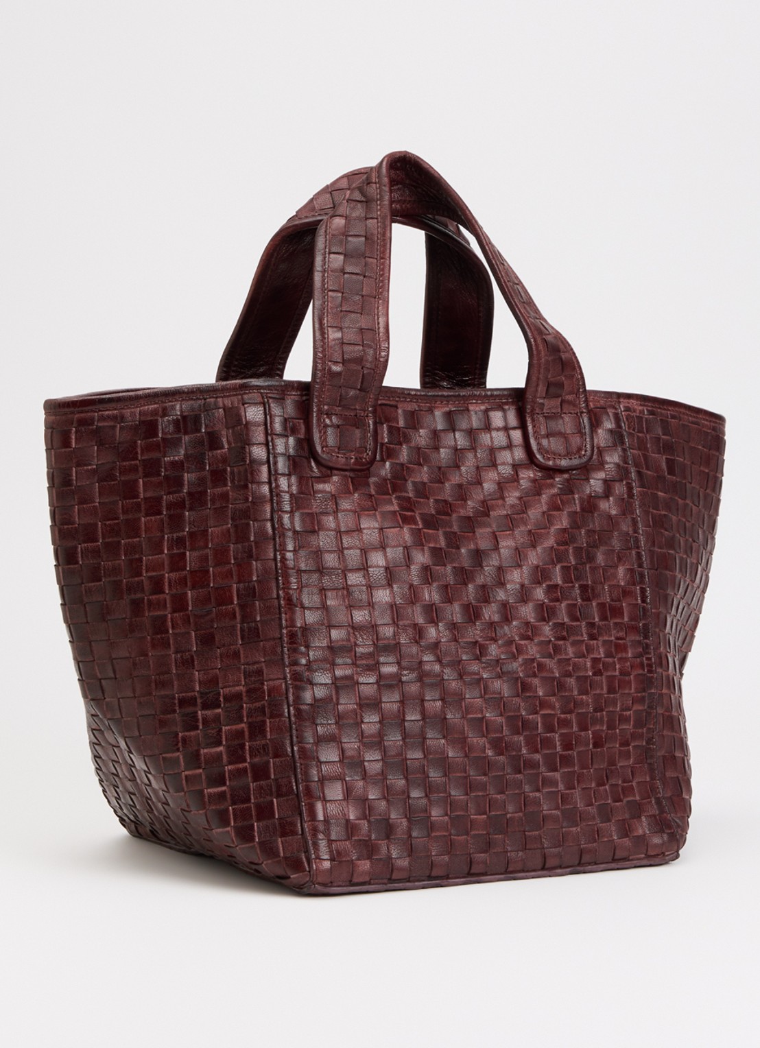 Bellerose Kub shopper van leer met gevlochten detail  - achterkant roodbruin