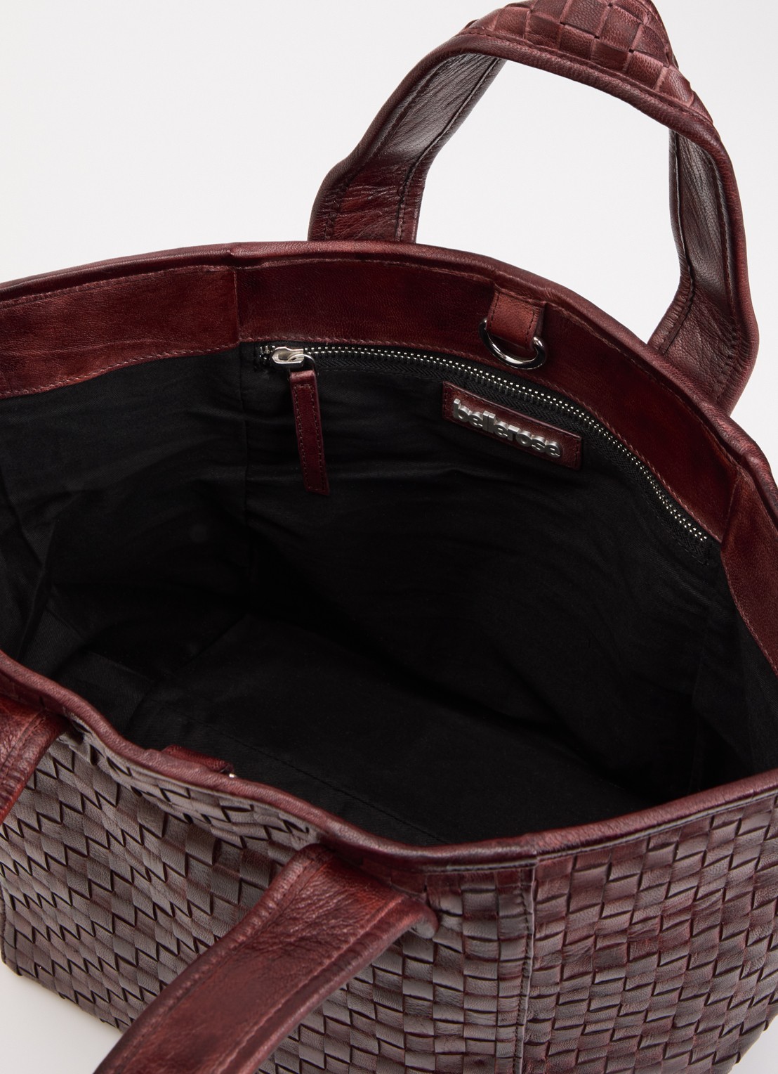 Bellerose Kub shopper van leer met gevlochten detail  - detail 3 roodbruin