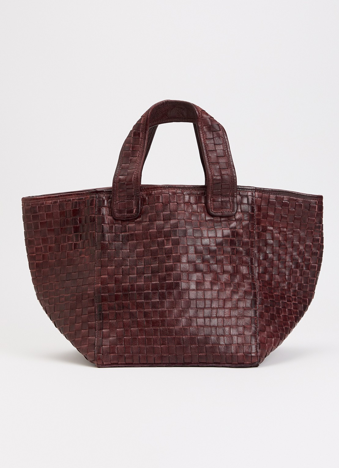 Bellerose Kub shopper van leer met gevlochten detail  - voorkant 2 roodbruin