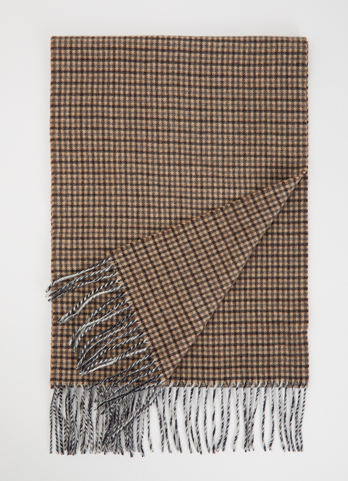 Bellerose Mutch sjaal van scheerwol met ruitdessin 120 x 35 cm - voorkant lichtbruin