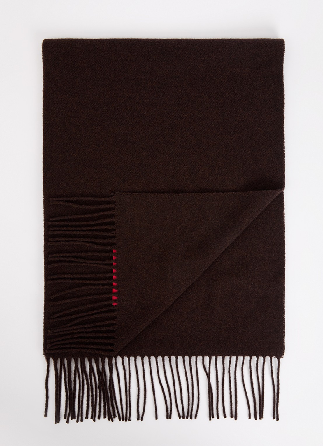 Bellerose Mutch sjaal van wol met franjes 200 x 35 cm - voorkant rood