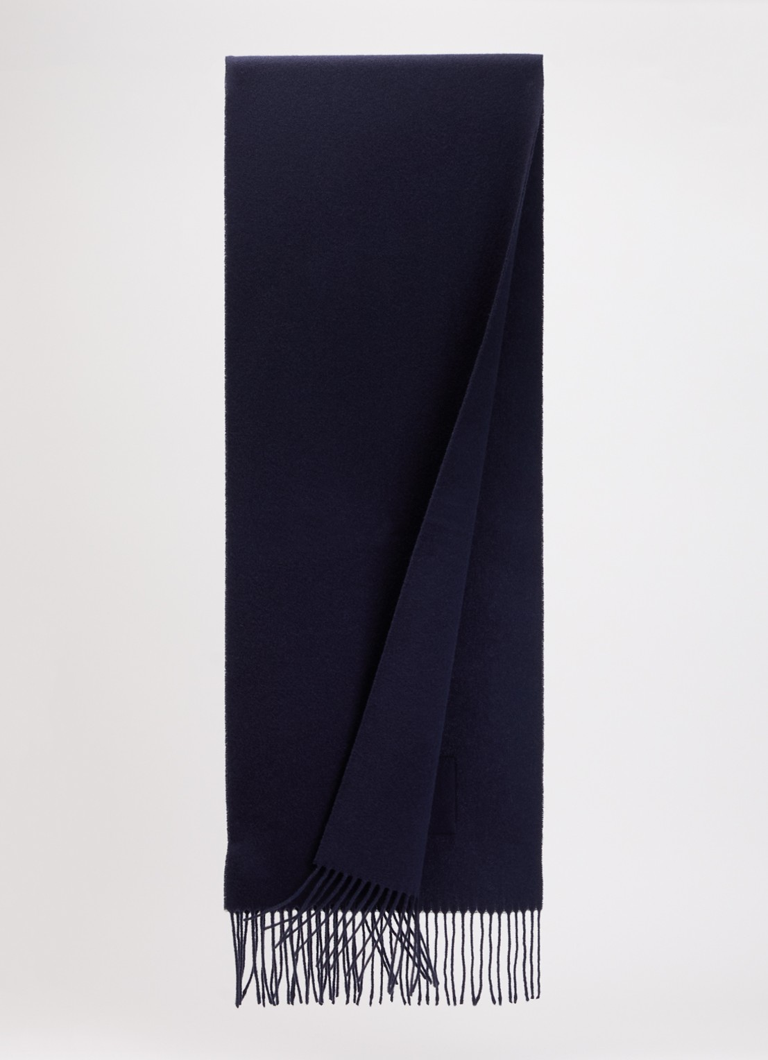 Bellerose Mutch sjaal van wol met franjes 200 x 35 cm - detail 2 donkerblauw