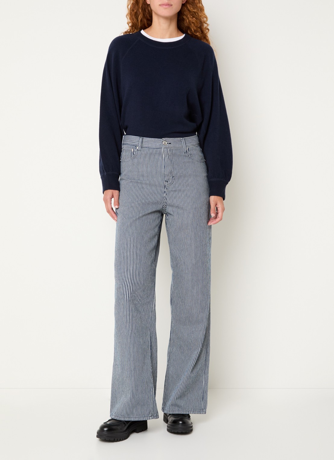 Bellerose Parthe high waist wide fit jeans met gekleurde wassing - voorkant 5 donkerblauw