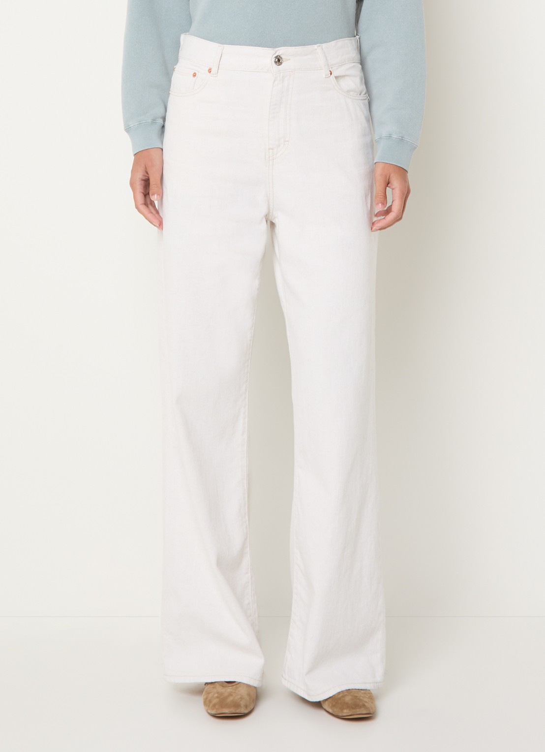 Bellerose Parthe high waist wide fit jeans met gekleurde wassing - detail 4 gebroken wit